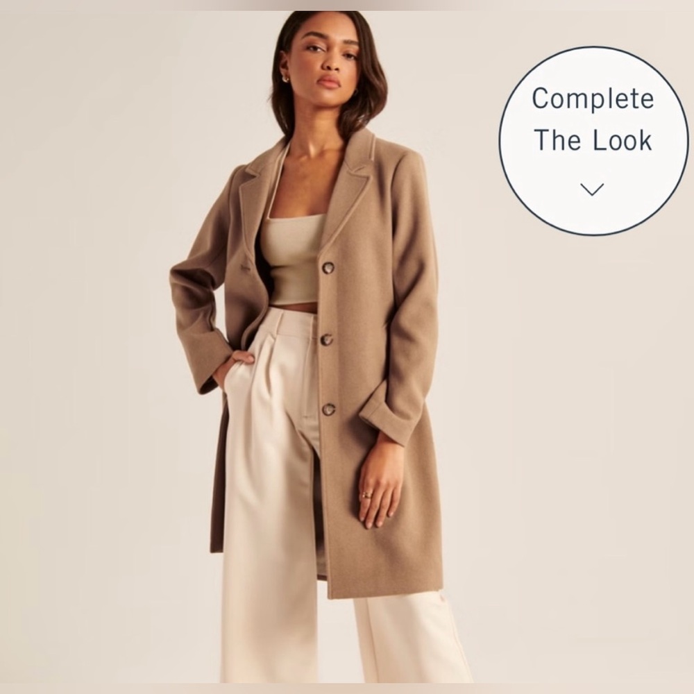 Abercrombie Wool-Blend Dad Coat, Women’s Size Large, Tan Color